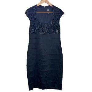 JAX Black Sequin Lace Midi Dress Size 12 Sleeveless Formal Cocktail Evening